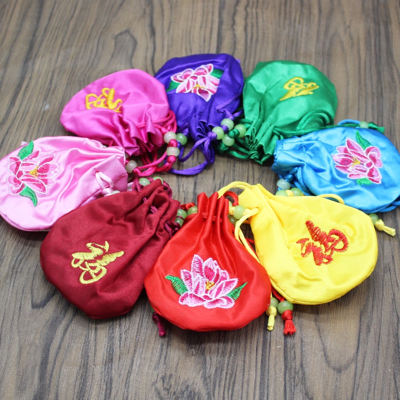 Hầu Bao Đựng Xu, Túi Thơm,Chứa Hương Liệu Có Thể Đeo Cho Trẻ Chống Muỗi, Thêu Hoa Sen, Dùng Làm Quà Tặng 2N011-2 Ngân Sh