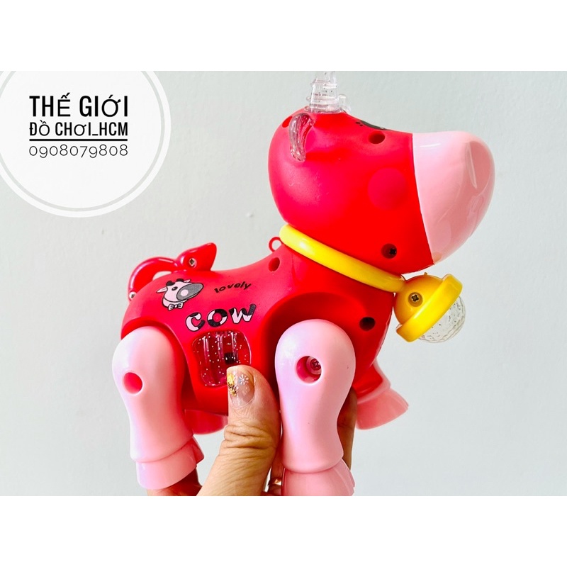 [HÀNG TỐT-CLIP THẬT] Đồ chơi bò chạy pin có đèn nhạc có dây cho bé dắt đi dạo.
