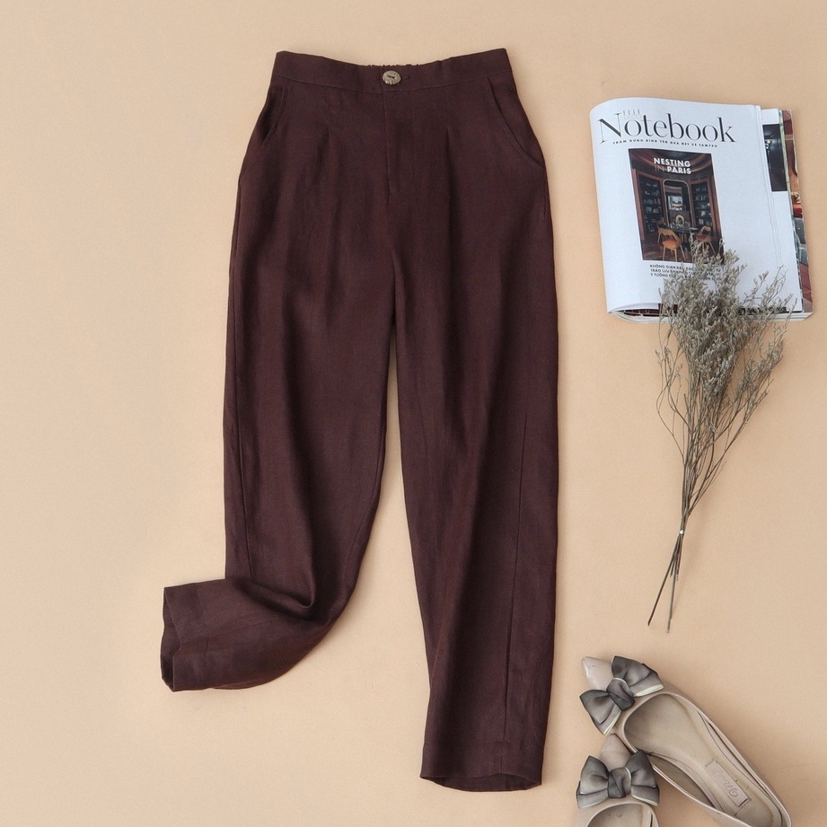 Quần côn Linen tưng KACHISA màu nâu đậm