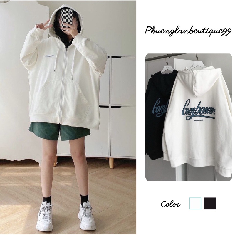 Áo khoác nữ, Áo kiểu dài tay bồng khóa kéo chống nắng cotton lót bông nhẹ hai màu đen trắng phong cách Ulzzang Hàn Quốc