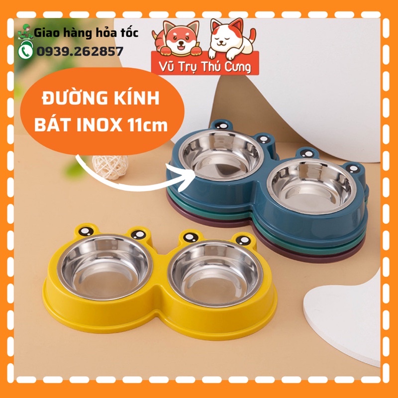 Bát đựng thức ăn cho Chó mèo, khay ăn cho thú cưng size nhỏ, bát đôi hình con ếch