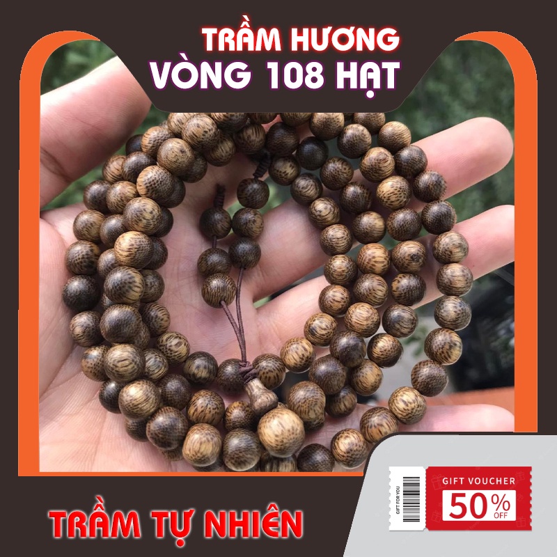 Vòng Trầm 108 Hạt, Vòng Tay Trầm Hương 100% Tự Nhiên Cao Cấp 6-7-8mm