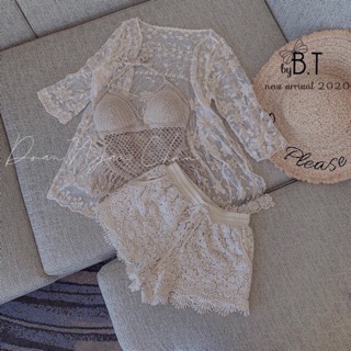 Set bikini 3 món ren lưới