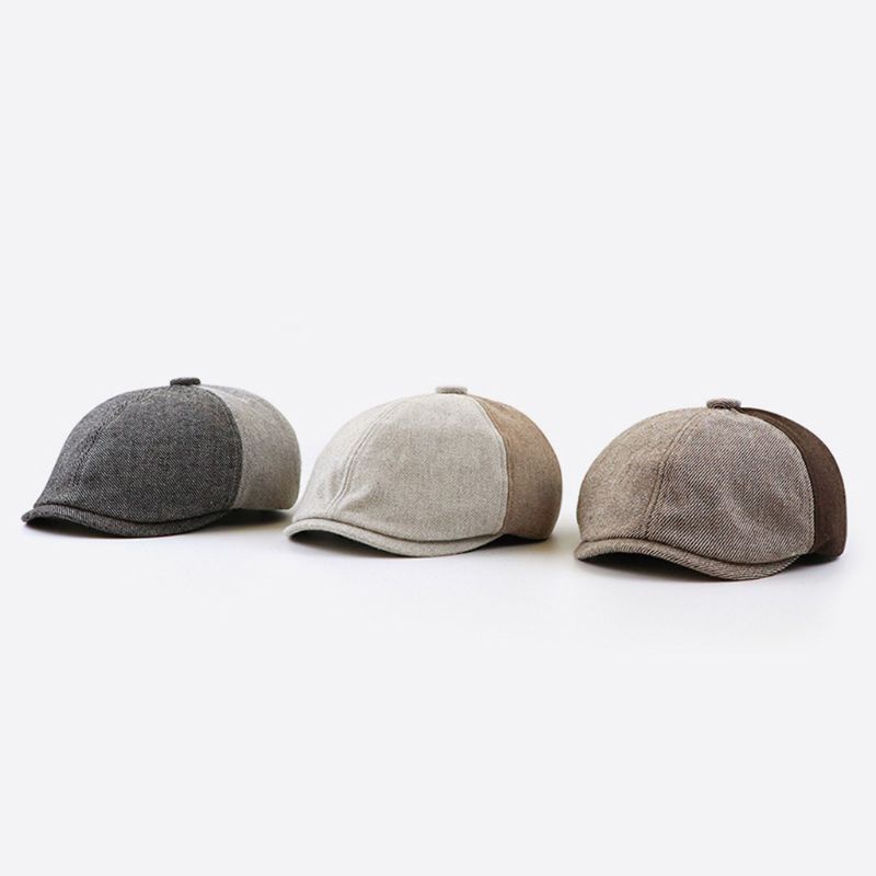Han Mũ Beret Mỏ Vịt Bằng Len Pha Trộn Ghép Màu Khối Pha Trộn Phẳng Cổ Điển Mùa Thu Cho Họa Sĩ Nam Và Nữ