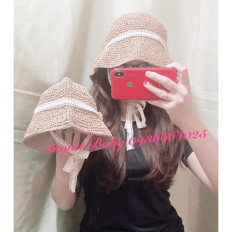 set mũ cói cho mẹ và bé