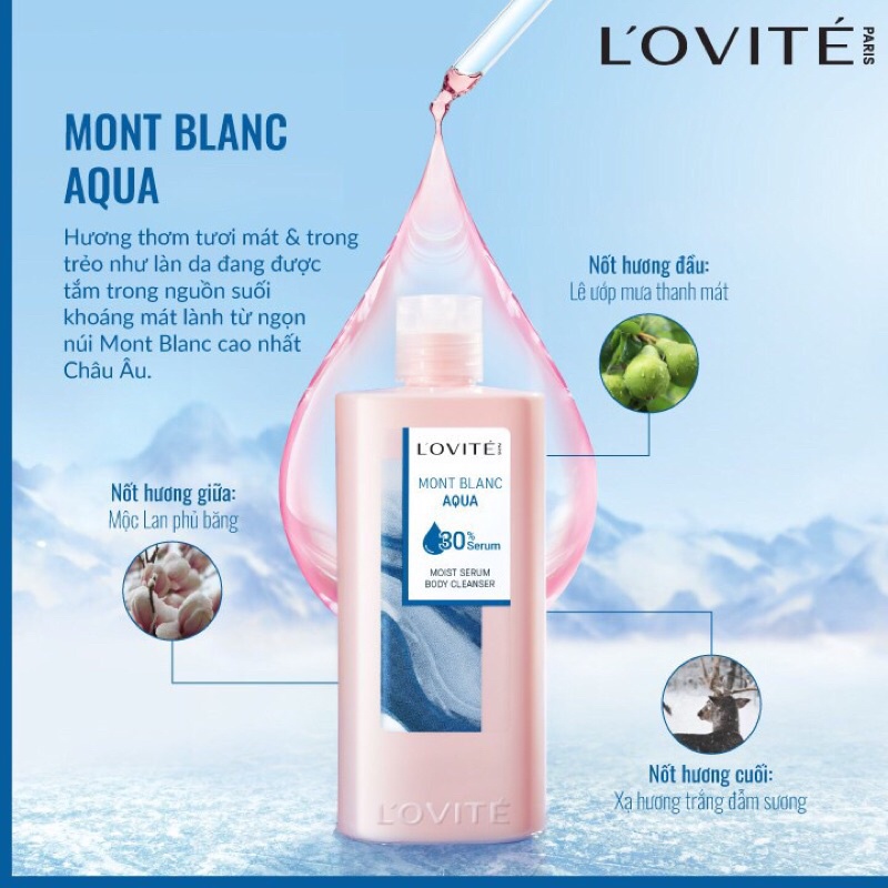 Sữa Tắm Dưỡng Ẩm L'Ovité Serum Mont Blanc Aqua Moist Serum Body Cleanser 700ml ( kèm quà tặng )