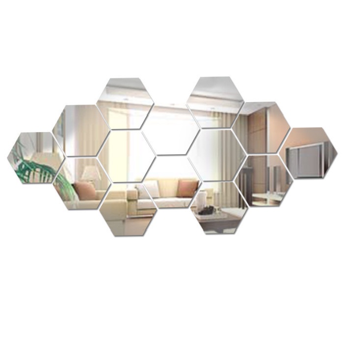 Set 12 Gương Dán 3D 6 Cạnh Lục Giác ( CÓ KEO DÁN MẶT SAU )
