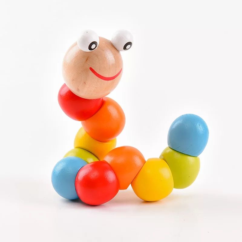 Đồ chơi con sâu gỗ uốn dẻo nhiều màu sắc đáng yêu cho bé