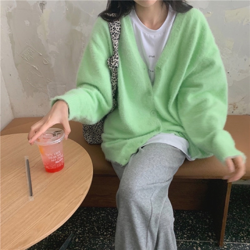 Áo cardigan len lông thỏ màu sắc tươi sáng phong cách Hàn Quốc Chaiko Studio