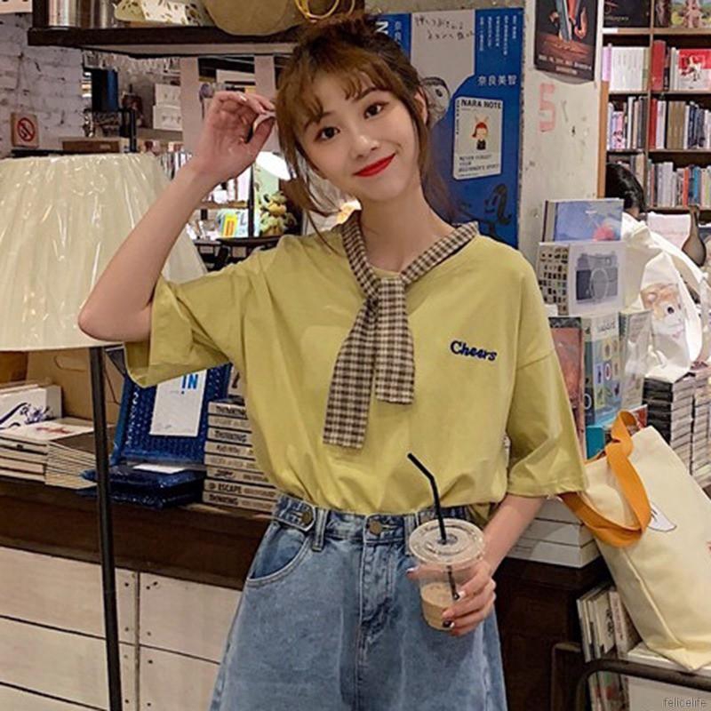 Áo thun nữ ngắn tay dáng rộng in chữ đơn giản