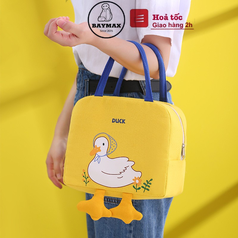 Túi giữ nhiệt đựng đồ ăn CHÚ VỊT cao cấp, 3 lớp, khoá kéo, chống thấm, túi đựng cơm giữ nhiệt văn phòng loại 1