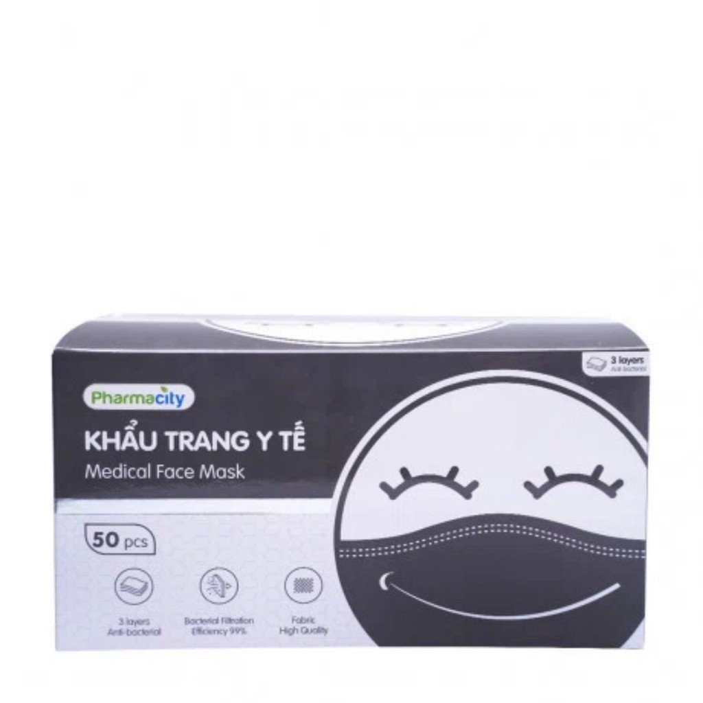 Khẩu trang y tế Pharmacity ( Hộp 50 cái ) 3 lớp kháng khuẩn cao cấp