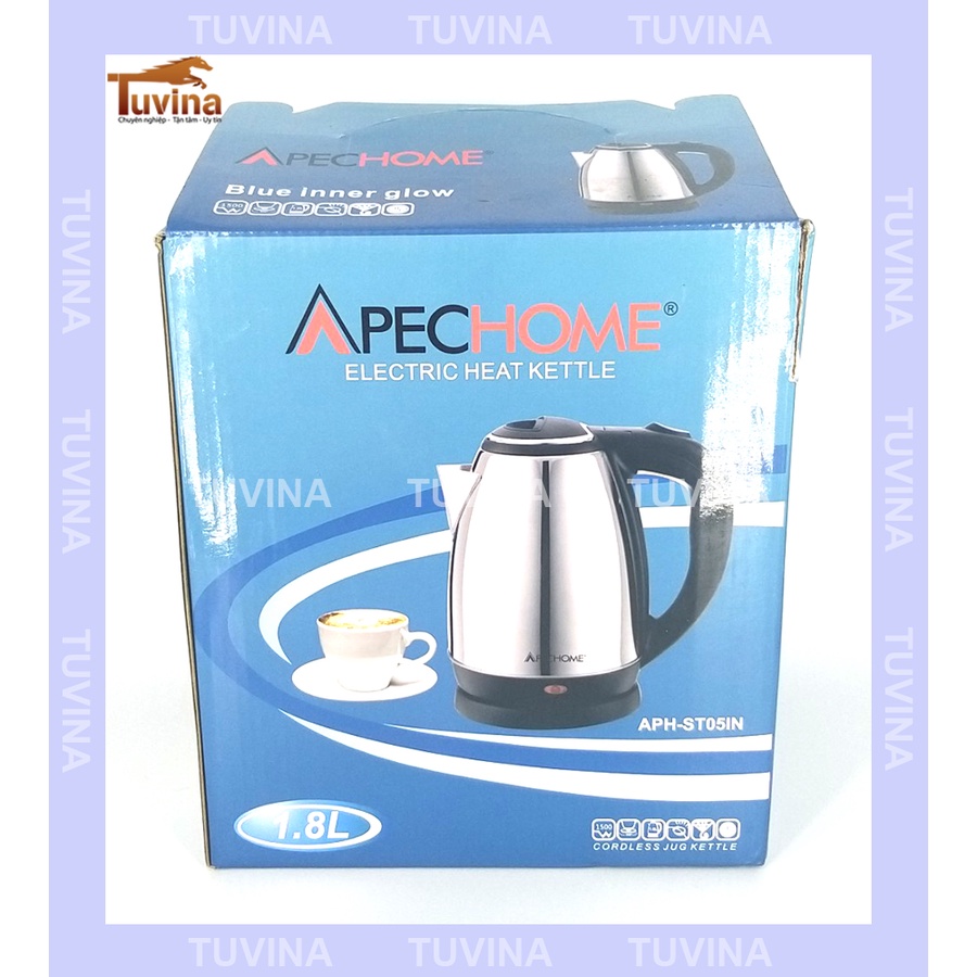 Ấm Siêu Tốc Inox Apechome APH-ST05IN  1.8 Lít Đun Sôi Cực Nhanh - Hàng Chính Hãng (Bảo Hành 12 Tháng)