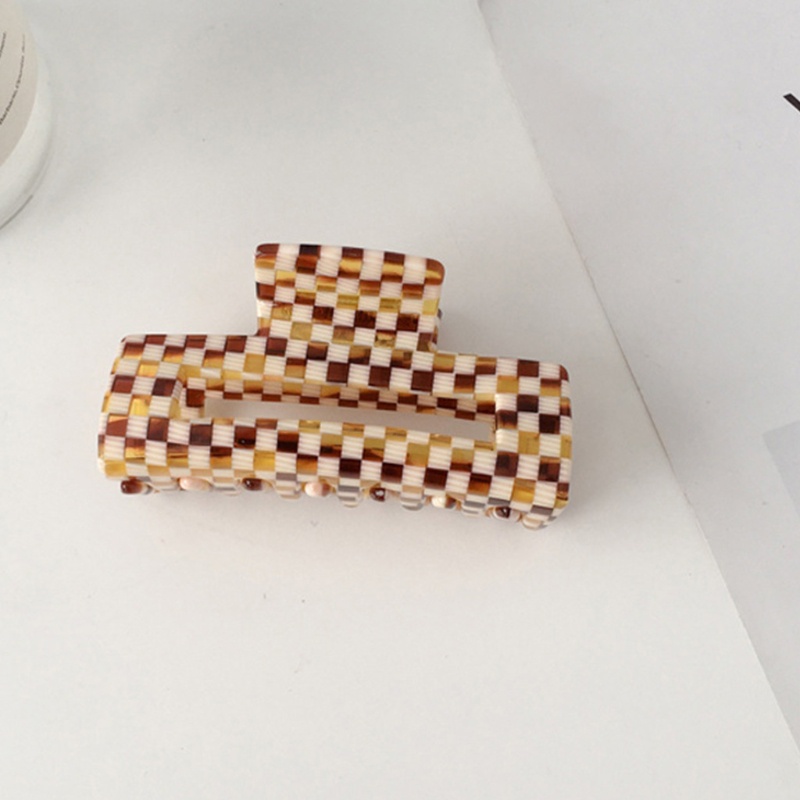 Kẹp Tóc Cà Phê / Tóc Đuôi Ngựa Họa Tiết Hình Học Kẻ Sọc Caro Phong Cách Vintage