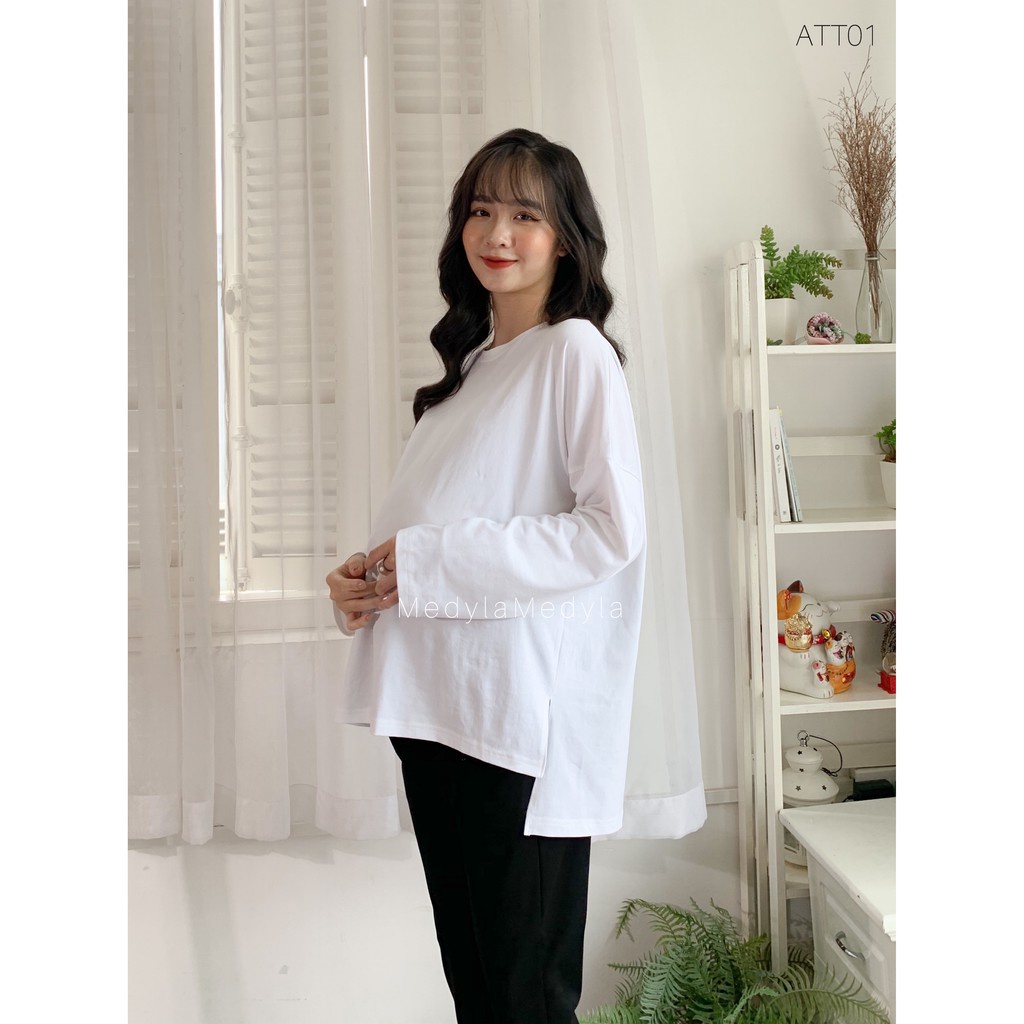 MEDYLA - Áo bầu freesize dáng rộng chất cotton dài tay cho bầu và sau sinh - ACT001