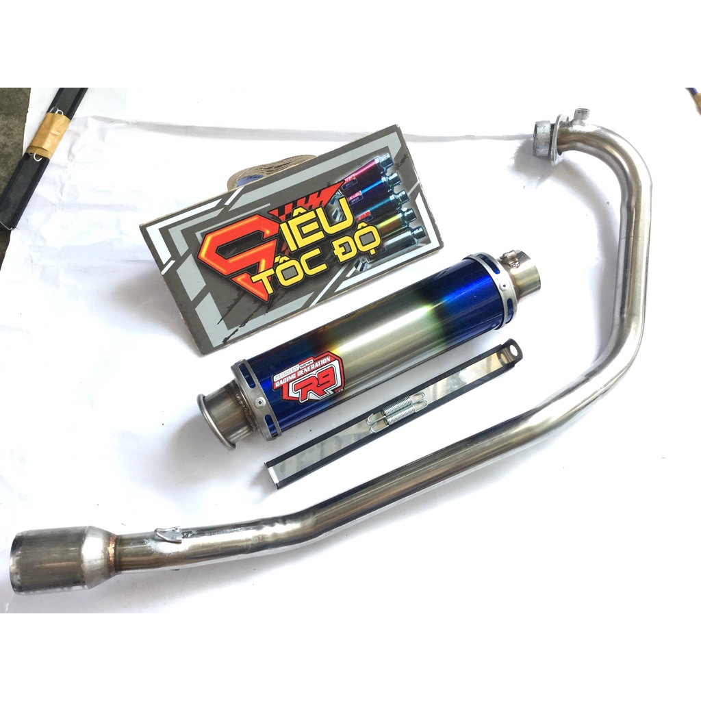 Bộ pô R9 full cổ pô inox thẳng gắn cho nhiều loại xe