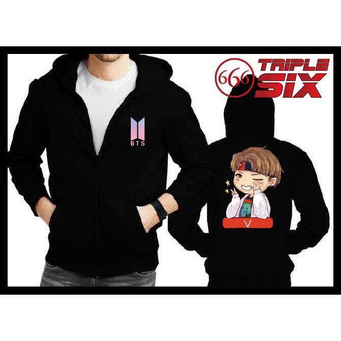 Áo Khoác Hoodie Phối Khóa Kéo In Hình Bts V Chibi Dễ Thương