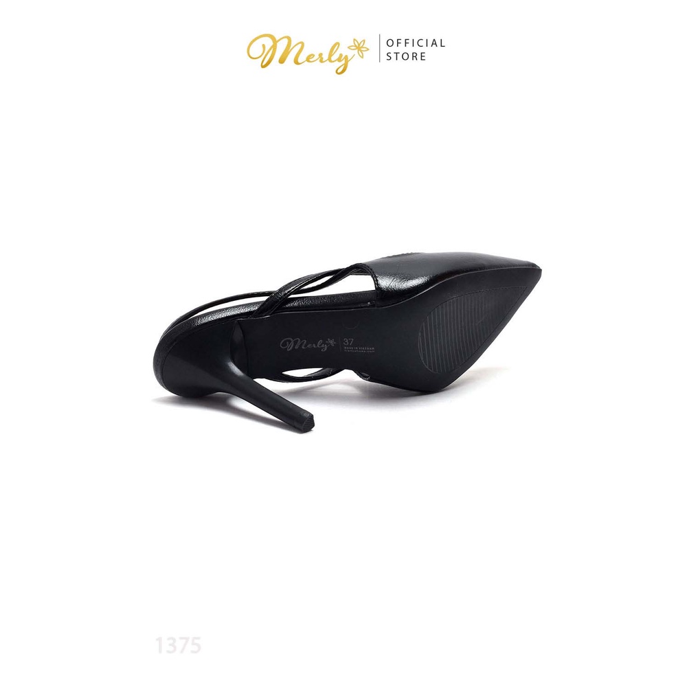 Giày slingback gót nhọn 8cm Merly 1375 Nâu, Giày sandal gót nhọn 8cm, giày nữ big size