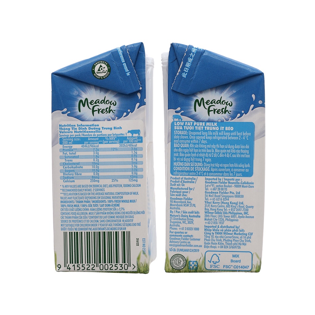 Sữa Tươi Meadow Fresh Ít Béo 200ml - Nhập khẩu Úc