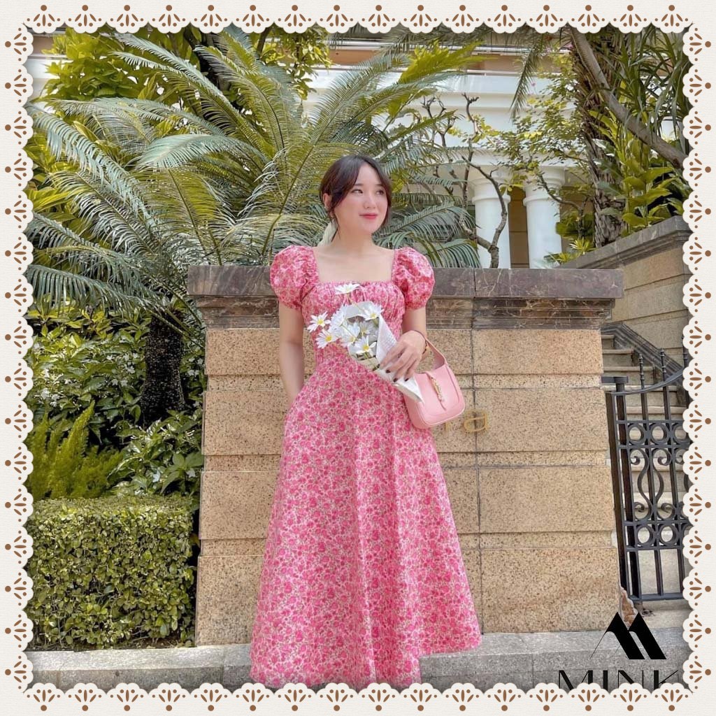 [HÀNG THIẾT KẾ] Váy Hoa Cổ Vuông Nàng Thơ - Chất liệu Thô Nhập Khẩu - Phiên Bản Hoa Hồng Nhí Vintage