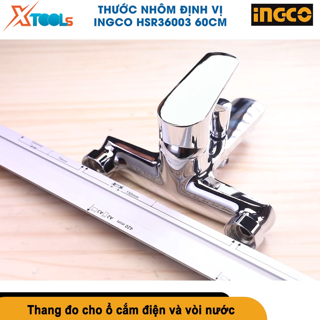 Thước nhôm định vị đa năng INGCO HSR36003 60cm thước thủy cân bằng xây dựng tích hợp đa chức năng [CHÍNH HÃNG][XTOOLS]