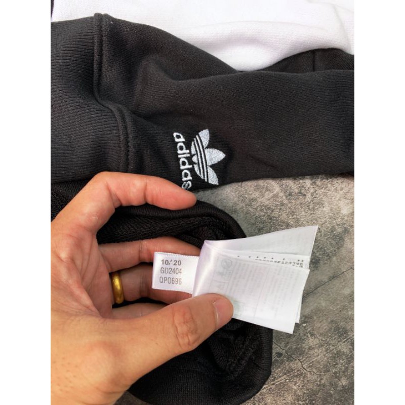 (ảnh thật) Áo crotop hoodie tay dài adi/ da trắng phối đen hàng chuẩn 1:1