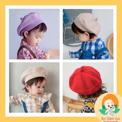 Mũ nồi len Beret màu trơn dệt kim phong cách hàn quốc cho bé trai bé gái từ 6 tháng đến 3 tuổi