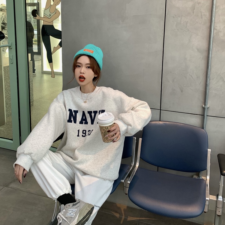 Áo sweater nữ tay dài in chữ phong cách Hàn Quốc