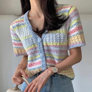 Áo len tay ngắn màu sắc ngọt ngào