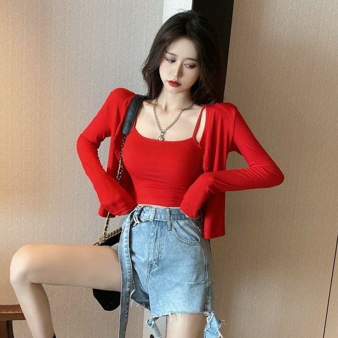 Áo Croptop 2 Dây Kèm Khoác LSEOUL A2349 Năng Động Quyến Rũ