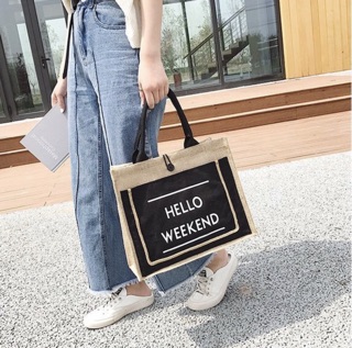 Túi cói HELLO WEEKEND ( Hàng Có Sẵn)