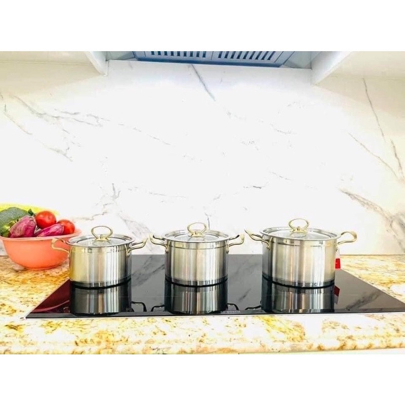 Bộ 3 nồi Inox 430 CAMEL cao cấp 5 đáy nắp thuỷ tinh tay cầm cách nhiệt