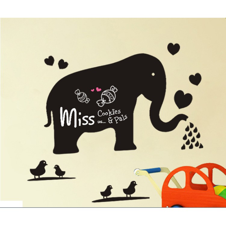 Decal trang trí tường Bảng viết Con Voi phun nước đen