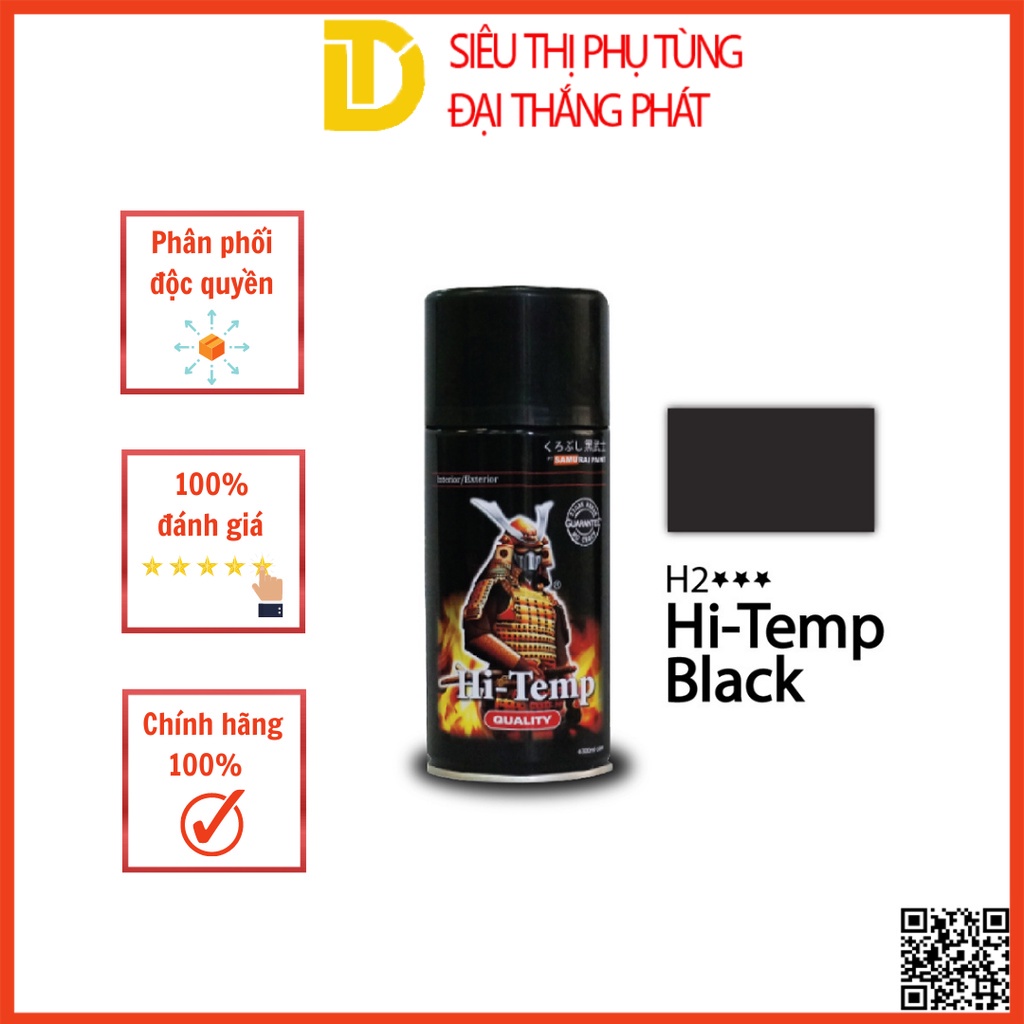 ¤Sơn xịt Samurai | pô (bô) xe máy chịu nhiệt H2*** màu đen Chống cháy, rạn nứt, Vòi chảy