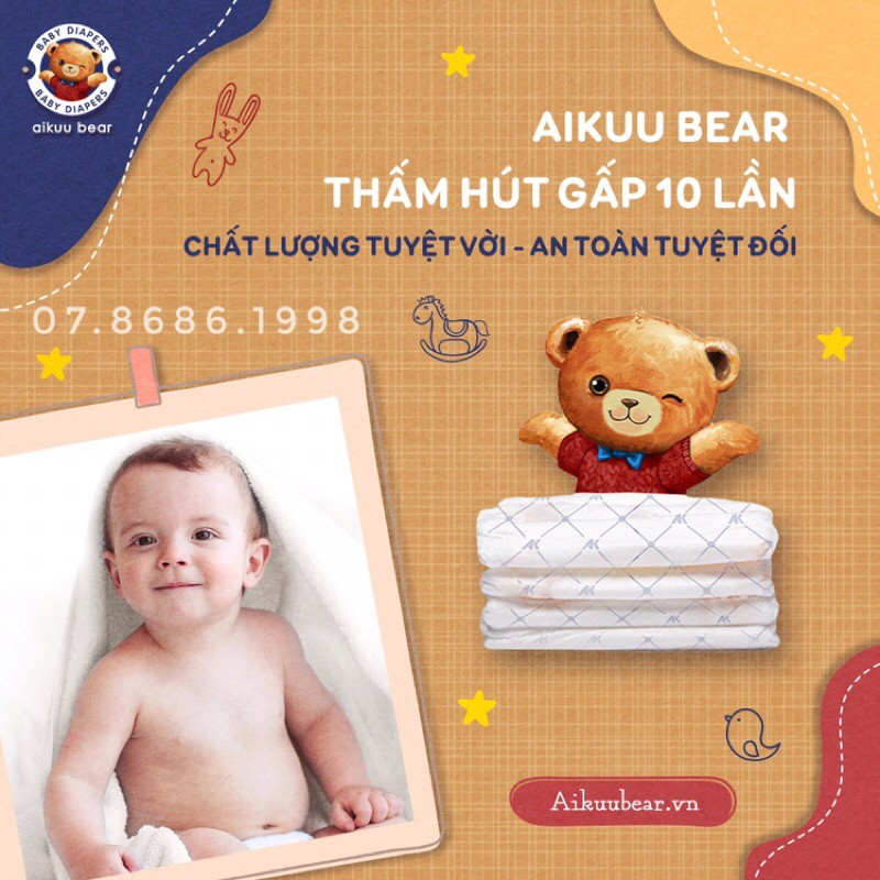 Bỉm Aikuu Bear 💝FREESHIP💝 Tã Aikuu Bear Dán/Quần đủ size S112,M100/M100,L96,XL92,XXL88,XXXL84