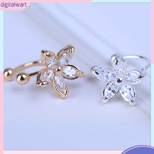 Khuyên kẹp vành tai đơn thiết kế bông hoa đính đá lấp lánh sang trọng cá tính dành cho nữ