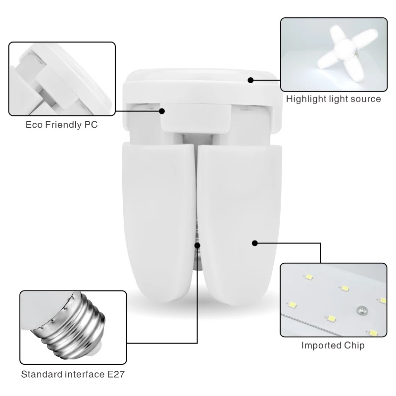 Bóng đèn LED 28W E27 Bóng đèn quạt gấp AC 110V 220V Đèn LED nhỏ có thể gập lại Đèn UFO 360 độ Đèn LED 85-265V Đèn chiếu điểm