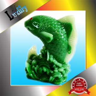 Tượng Cá Chép Xanh Ngọc Vượt Sóng cao 15 cm Trang Trí Phòng Khách,Bàn Làm Việc , quà tặng phong thủy TPT001 - Luxury Art