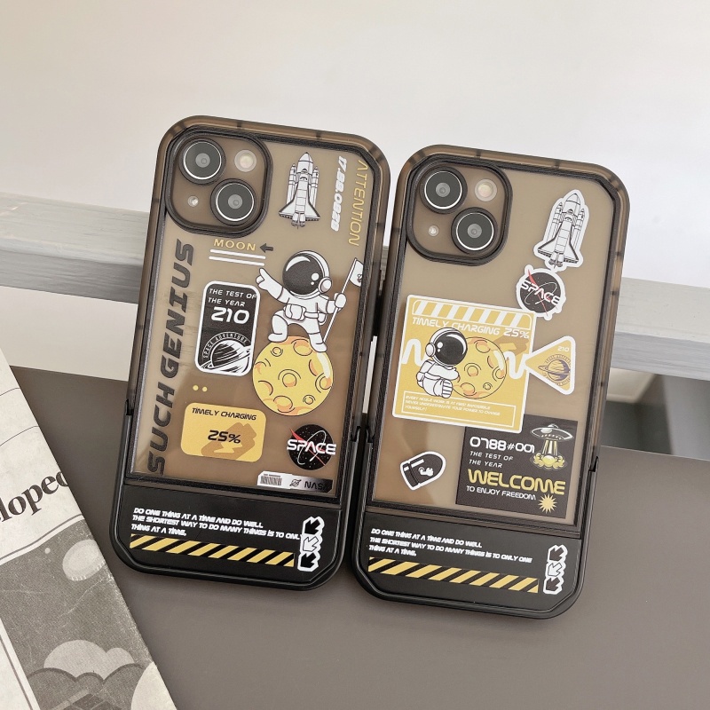 Ốp Điện Thoại Mềm Chống Sốc In Hình Phi Hành Gia Hoạt Hình Có Giá Đỡ Cho iPhone 14 13 12 11 Pro Max XS XR X 8 7 Plus