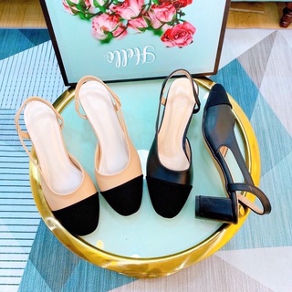 Giày cao gót nữ 5 phân, màu đen, bít mũi búp bê