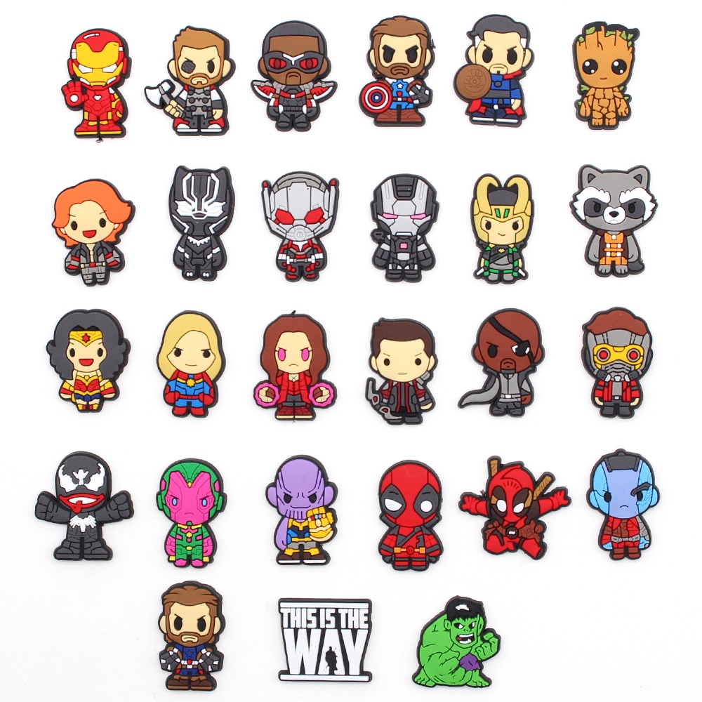 Marvel Super hero Crocs Jibbitz Shoe Charms Chủ đề hoạt hình Phụ kiện giày dép trẻ em quà Giáng sinh pvc dễ thương Dép xăng đan  DIY decorate accessories 1000 Mẫu Lựa Chọn
