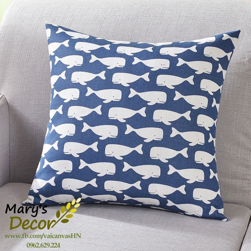 Gối tựa sofa Mary Décor - họa tiết Cá voi xanh G-F01