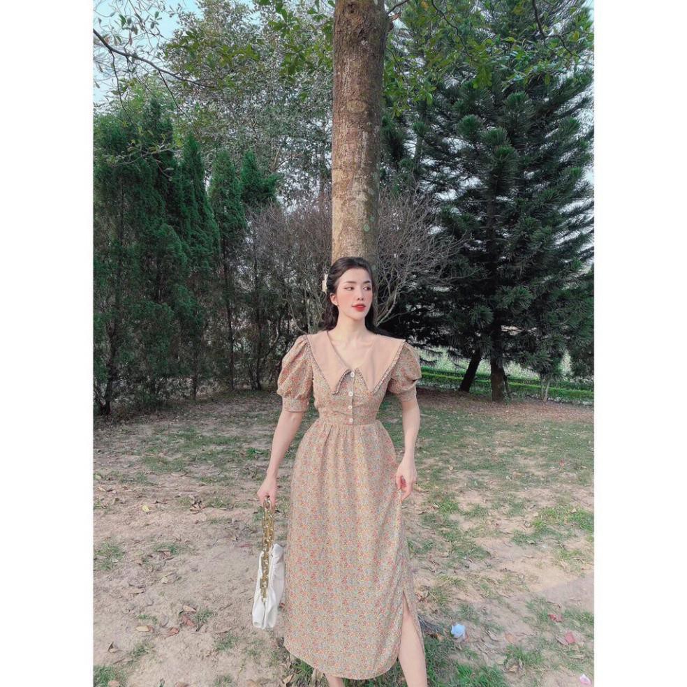 Đầm Hoa Nữ, Váy Hoa Nhí Phối Cổ Bèo Dáng Dài Chất Lụa Tơ Cao Cấp Hàng QC Loại 1 | BigBuy360 - bigbuy360.vn