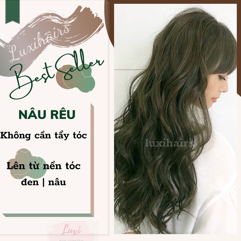 Thuốc Nhuộm Tóc NÂU RÊU Bestseller Tặng Kèm Oxi Găng Tay Mũ Trùm Đầu - Luxihair