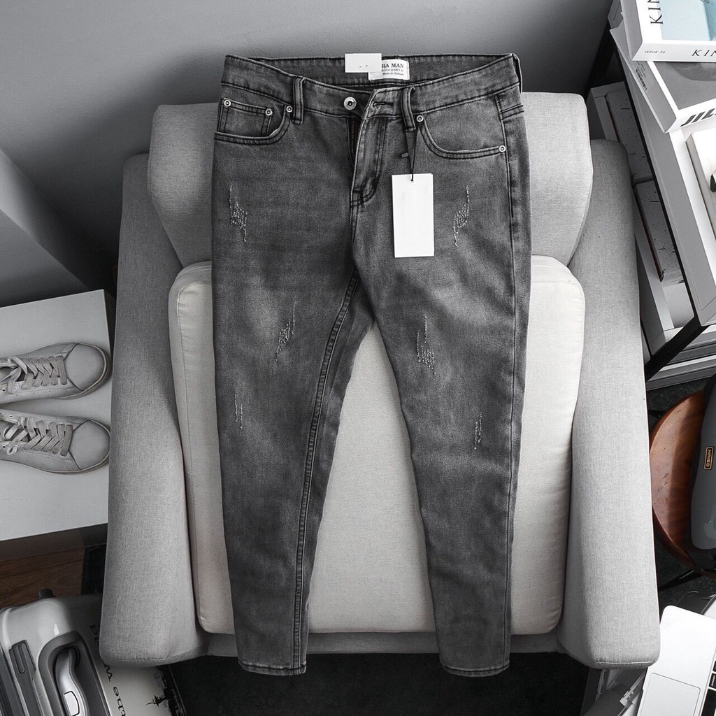 Quần jean dài nam ZR xám đen cào rách,Form Slimfit,chất vải co dãn