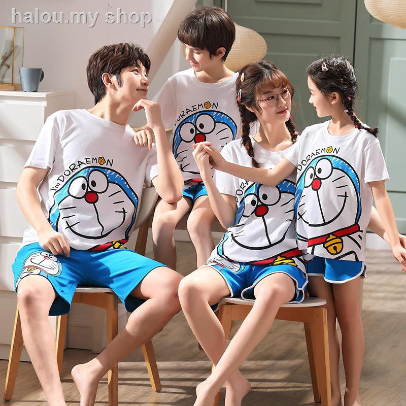 Bộ Đồ Ngủ Tay Ngắn Chất Liệu Cotton Trong Suốt Họa Tiết Doraemon Thời Trang Mùa Hè Cho Gia Đình