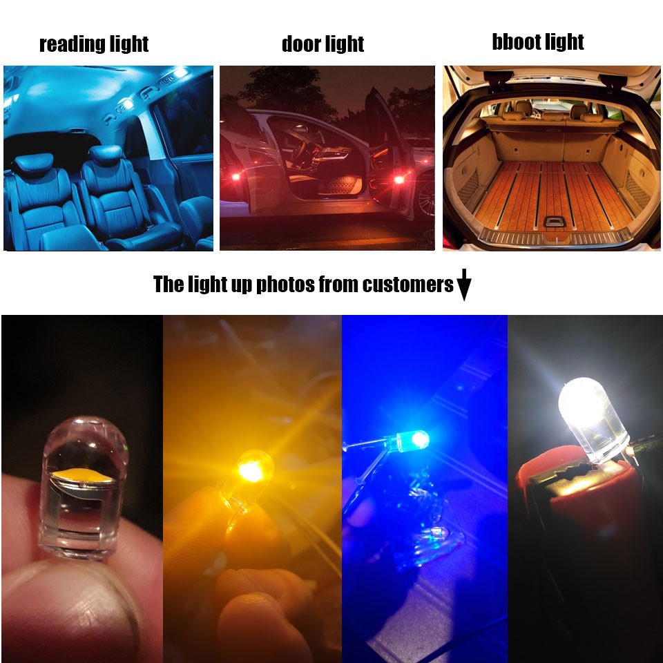 1 Đèn LED W5W 194 T10 Cob 3000K 6000K Ánh Sáng Trắng / Xanh Lá / Đỏ Gắn Biển Số Xe Hơi