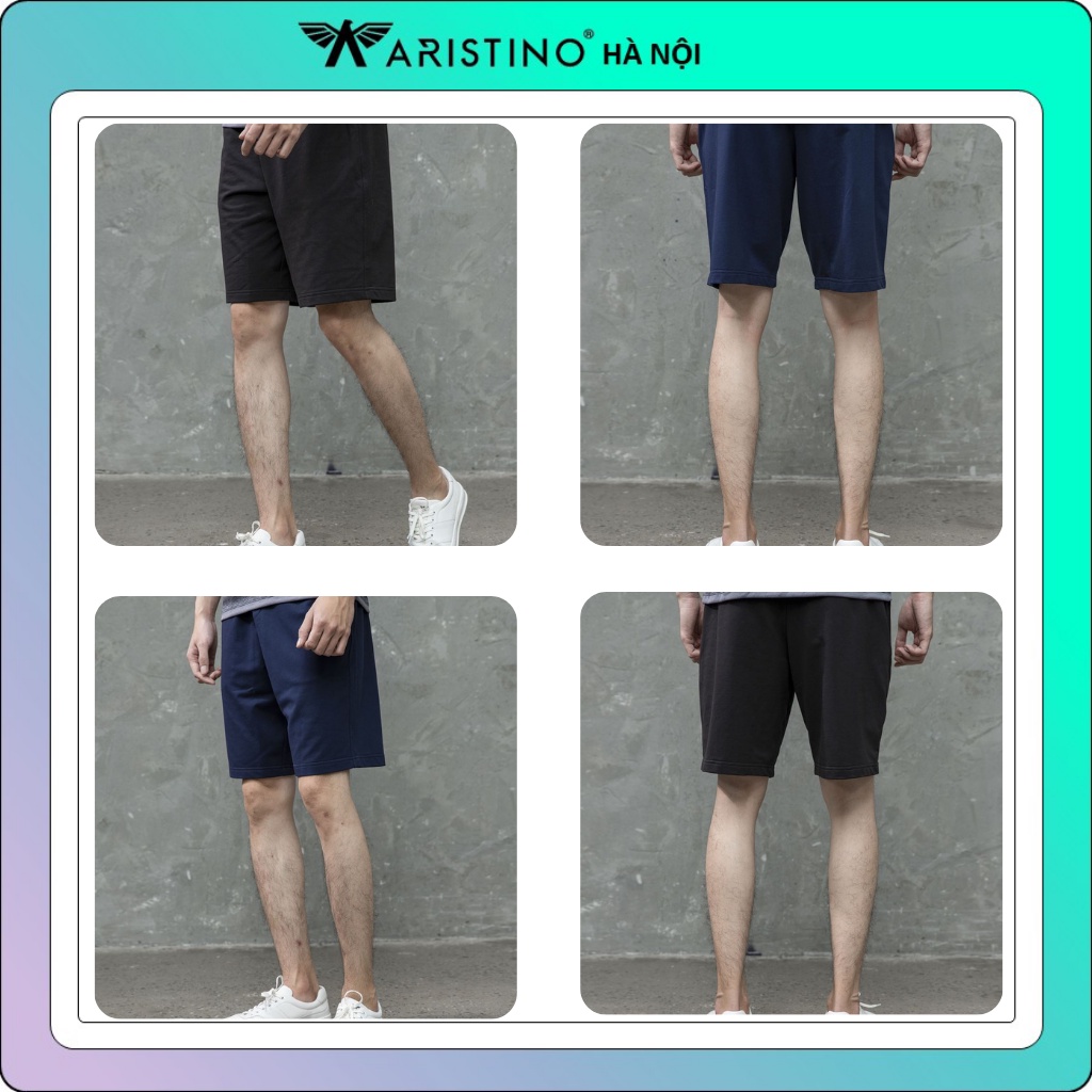 Quần short thun nam ARISTINO cạp chun chất cotton quần dáng suông linh hoạt – ASO031S1