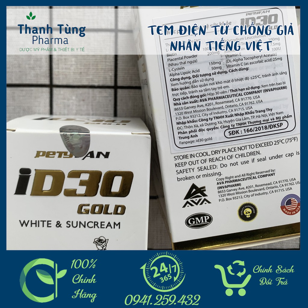 [CHÍNH HÃNG] {TEM CHỐNG GIẢ} VIÊN UỐNG TRẮNG DA CHỐNG NẮNG ID30 GOLD LỌ 30 VIÊN | BigBuy360 - bigbuy360.vn