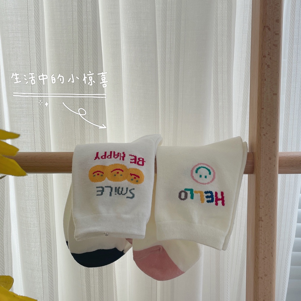 WAFNHA D640 Vớ Cotton In Họa Tiết Hoạt Hình Và Chữ Ngộ Nghĩnh Dành Cho Nữ